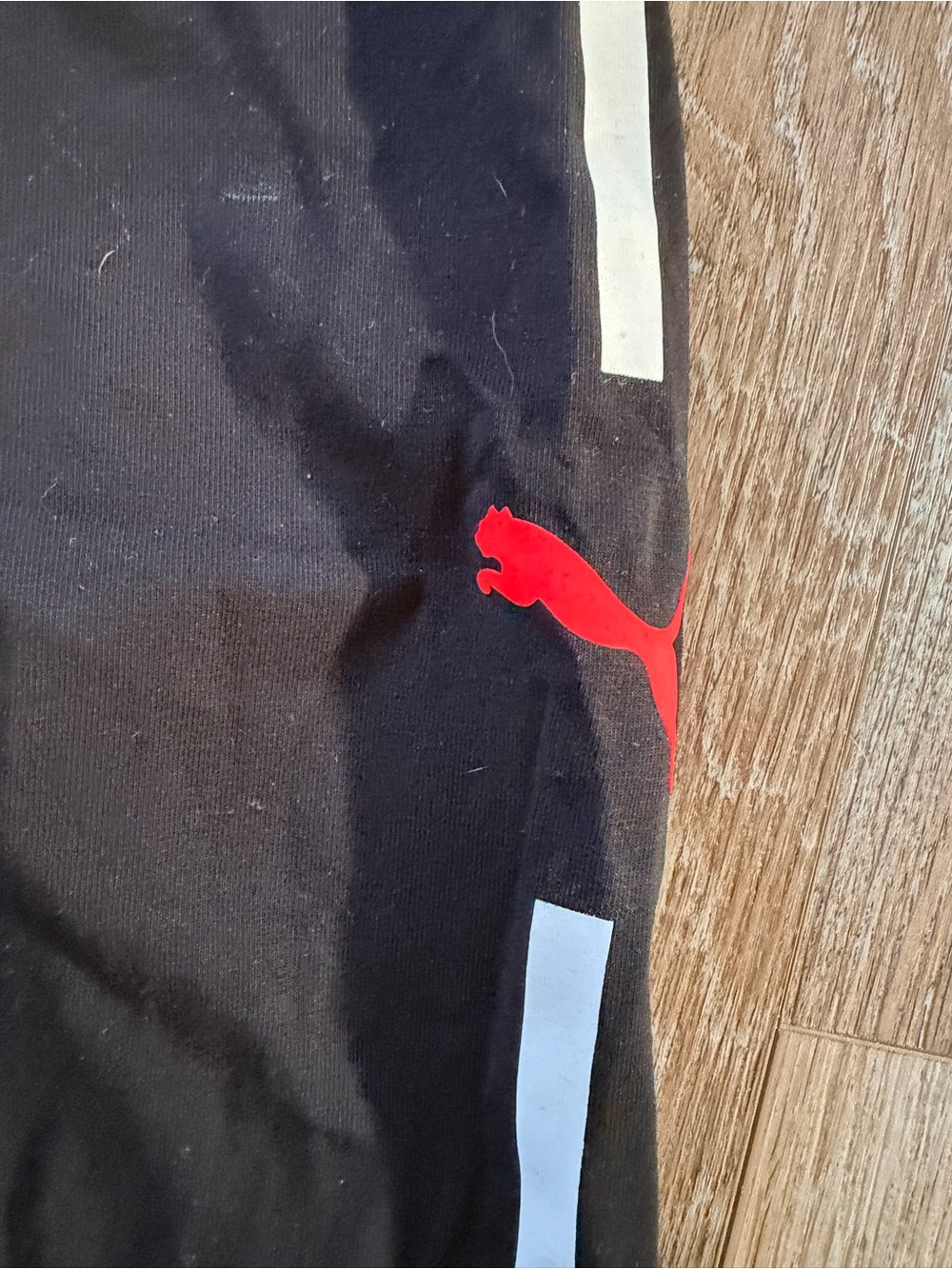 Puma Black Leggings with Red Logo and White Stripe - Picture 3 of 5